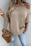 Khaki Loose Long Sleeve Knitted Sweater