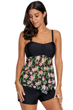 Floral Lacy Skirted Bandeau Tankini Top