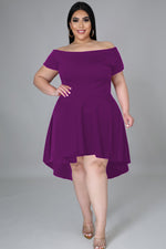 Solid Color Off Shoulder Plus Size Mini Dress
