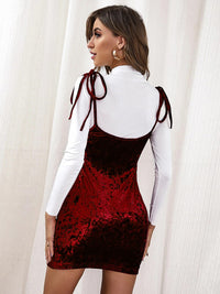Sexy slit bow velvet suspender dress with hip-hugging skirt (excluding white inner top)