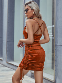 Women's Sexy Smocked Slim Fit Swing Collar Velvet Slip Dress A-Line Skirt