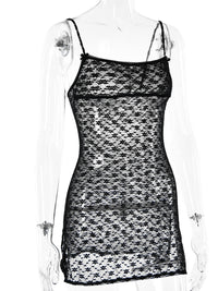 New see-through slit a-line skirt sexy hot girl suspender sleeveless dress
