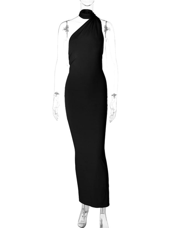 Feminine backless pleated slim fit sleeveless dress