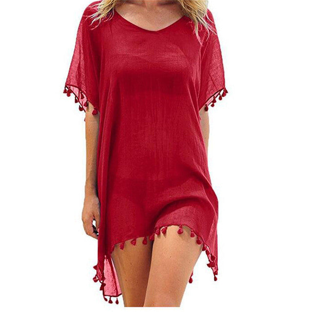 Sexy Women Beach Bikini Cover-up Chiffon Tassels  Summer Dress Swimsuit Swimwear Bathing Suit Mini Loose Pareo Cover Ups