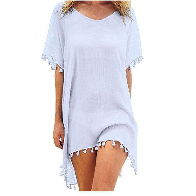 Sexy Women Beach Bikini Cover-up Chiffon Tassels  Summer Dress Swimsuit Swimwear Bathing Suit Mini Loose Pareo Cover Ups