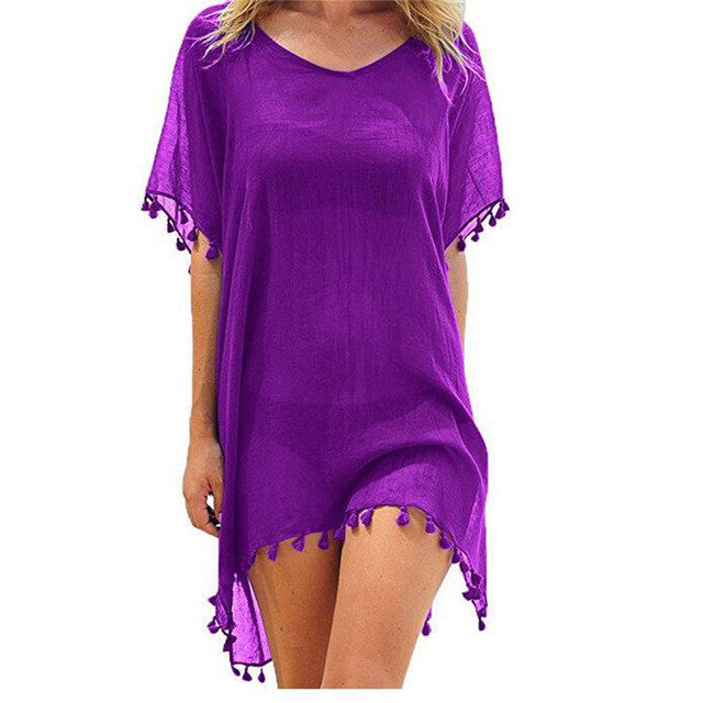 Sexy Women Beach Bikini Cover-up Chiffon Tassels  Summer Dress Swimsuit Swimwear Bathing Suit Mini Loose Pareo Cover Ups