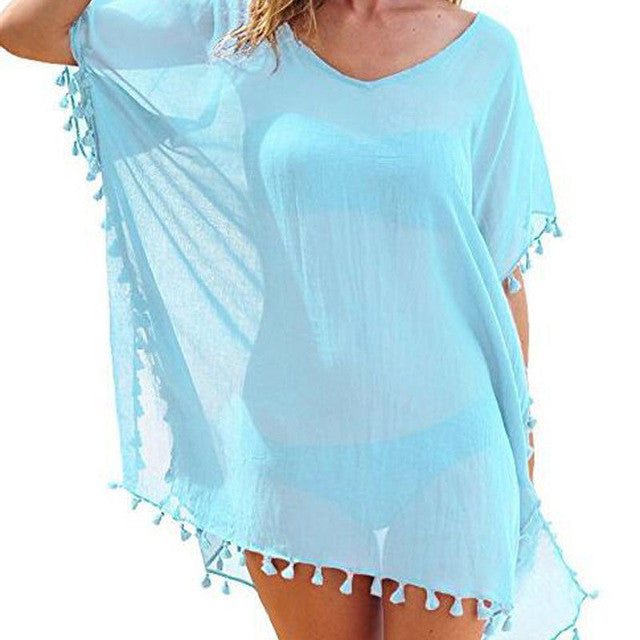 Sexy Women Beach Bikini Cover-up Chiffon Tassels  Summer Dress Swimsuit Swimwear Bathing Suit Mini Loose Pareo Cover Ups