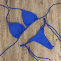 Two-Piece Set Womens Sexy Swimwear Micro Bikini Set Triangle Push-Up Bra Tie Side G-String Thong Solid Color Sets Beach Swimsuit