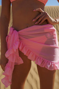 Women Swimsuit Bikini Cover-Ups Skirt Summer Solid Color Beach Wrap Skirt Swimwear Female Ruffles Trim Lace Up Sarong Cover Ups