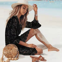 Crochet Knitted Beach Cover Up Dress Women Tunic Pareos Bikinis Cover Ups Swim Cover Up Robe Plage Beachwear Swimwear Swimsuit