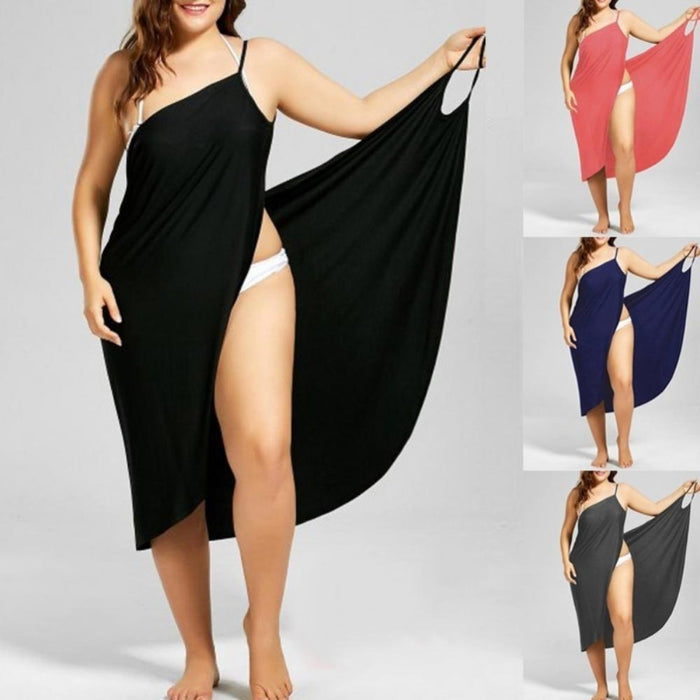 Plus Size Summer Beach Sexy Women Solid Color Wrap Dress Bikini Cover Up Sarongs Women&#39;s Clothing Swimwears Cover-Ups  Plus Size