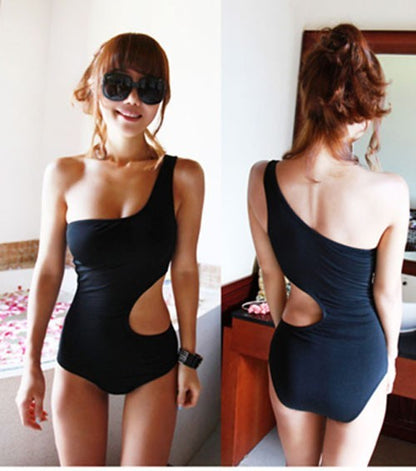 Sexy Women Solid One-Piece Swimsuit Bandage Bikini One Shoulder Monokini Bathing Swimwear