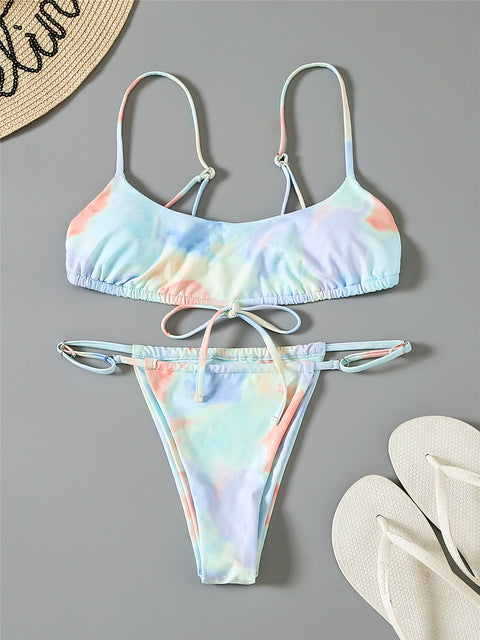 Swimsuit Women 2021 Tie-dye Two Pieces Bikinis Brazilian Thong Swimwear Beach maillot de bain Biquinis Padded Bathing Suit Swim