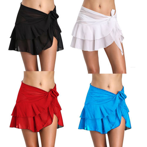 2019 hot sale sexy Bikini Cover Up solid See Through Short Beach Dress Swimwear Pareo Wrap Sarong Skirt Swimsuit Women Beachwear