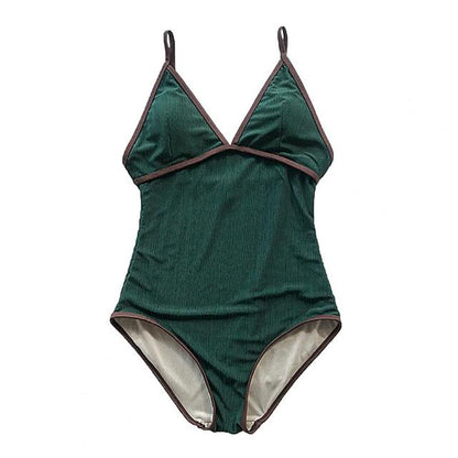 One Piece Swimsuit Summer Women Deep V Neck Solid Color Skinny Monokini One Piece Swimsuit Swimwear Beachwear