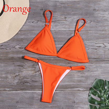 Solid Color Triangle Bikini Set Split Brazilian Swimsuit Ladies Swimwear Single Layer Sexy Women Bikini Summer Beach Wear Suit