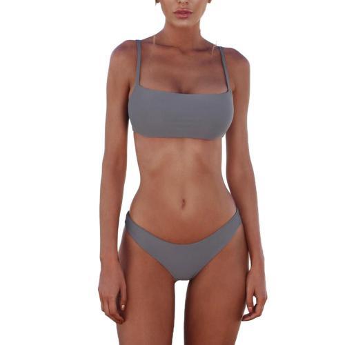 Solid Color Women Strap Top Padded Bra High Waist Panties Bikini Swimwear Set Women&#39;s Swimsuits 2021 Sexy Swimwear Female Swim