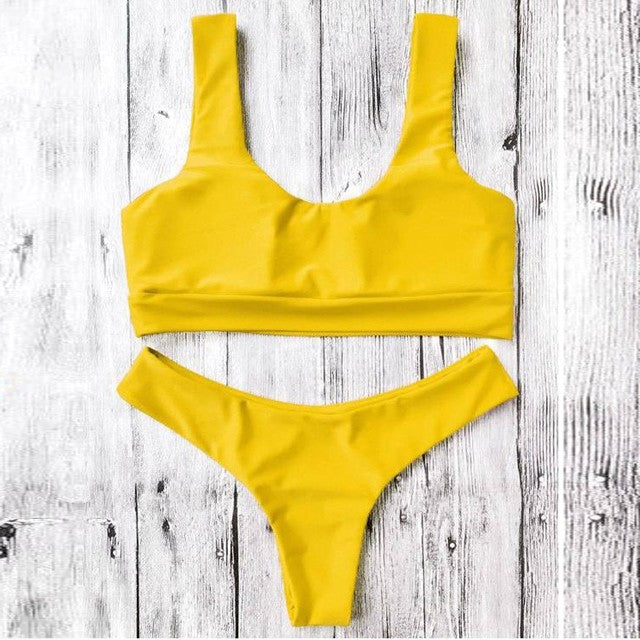 Fashion Women Sexy Pure Color Swimsuit Push-Up Padded Bikini Set Beachwear Two Piece Bathing Suit Summer Beach Wear Biquinis