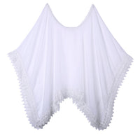 Sexy Women&#39;s White Beach Wear Chiffon Lace Patchwork Solid Cover-Ups Floral Lace Cuffs V-Neck Swimwear Cover Ups