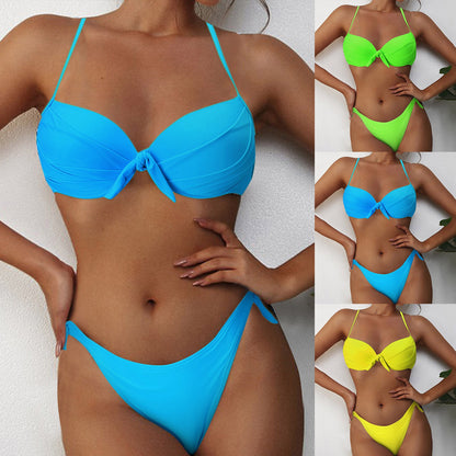 Halter Bikini Solid Color Swimsuit Women Bqiuini Bandage Bikini Set Bathing Suit Women Bikinis 2022 Swimwear Push Up Swimsuit