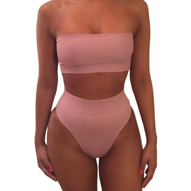 Sexy Bikini Bandeau Swimsuit Female Swimwear Women Low Waist Panties Bikini Set Bather Swimming Beachwear